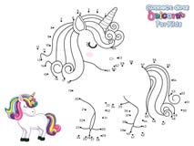 Connect The Dots And Draw Cute Cartoon Unicorn. Educational Game For Kids. Vector Illustration With Cartoon Animal Characters Royalty Free Stock Photo