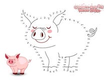 Connect The Dots Draw Cute Cartoon Pig And Color. Educational Ga Royalty Free Stock Photography