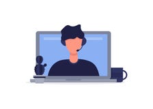 Conseiller en ligne, opérateur utilisant un casque illustration de vecteur Conseiller en ligne, opérateur utilisant un casque illustration de vecteur