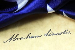 Constituição dos E.U. da assinatura de Abraham Lincoln fotografia de stock Constituição dos E.U. da assinatura de Abraham Lincoln fotografia de stock