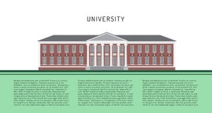 Construcción de escuelas en estilo plano en el edificio verde de la universidad del fondo en un vector plano del estilo libre illustration Construcción de escuelas en estilo plano en el edificio verde de la universidad del fondo en un vector plano del estilo libre illustration