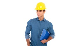 Construction engineering student holding notepad and looks to si royalty free stock images Construction engineering student holding notepad and looks to si royalty free stock images