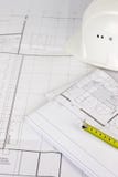 Construction plan and measuring tape stock image Construction plan and measuring tape stock image