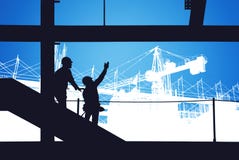 Construction site silhouette people, design architecture, business