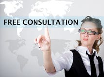 Consultation gratuite écrite dans la barre de recherche sur l'écran virtuel Technologies d'Internet dans les affaires et la maiso Image stock