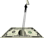 Conta de dólar com o homem na escada ilustração do vetor Conta de dólar com o homem na escada ilustração do vetor