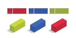 Container isometric and from front set collection with various color royalty free illustration Container isometric and from front set collection with various color royalty free illustration