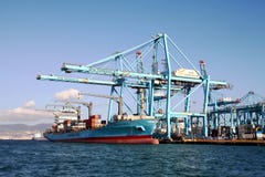 Container Ship Maersk Northampton Working With Containers Cranes. Royalty Free Stock Image Container Ship Maersk Northampton Working With Containers Cranes. Royalty Free Stock Image