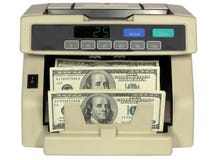 Contatore elettronico di valuta con i dollari Fotografie Stock Libere da Diritti Contatore elettronico di valuta con i dollari Fotografie Stock Libere da Diritti