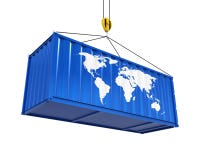 Contenitore con la mappa e Crane Hook di mondo illustrazione vettoriale Contenitore con la mappa e Crane Hook di mondo illustrazione vettoriale