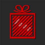 Contenitore di regalo rosso dal nastro di carta con il buon anno 2018, v di riserva illustrazione di stock Contenitore di regalo rosso dal nastro di carta con il buon anno 2018, v di riserva illustrazione di stock