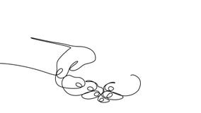 Continuous drawing line art of sprout in hands. Hand drawn one line