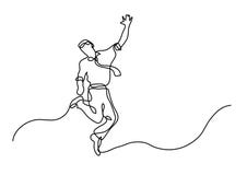 Continuous line drawing of cheerful jumping businessman royalty free illustration Continuous line drawing of cheerful jumping businessman royalty free illustration