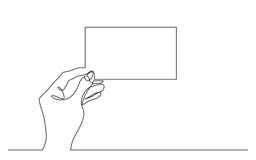 Continuous line drawing of hand holding blank horizontal piece of paper