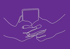 Continuous line drawing of hands holding smartphone stock illustration Continuous line drawing of hands holding smartphone stock illustration