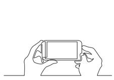 Continuous line drawing of hands making photo on smartphone royalty free illustration Continuous line drawing of hands making photo on smartphone royalty free illustration