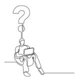 continuous line drawing of man sitting with laptop computer creating a question vector illustration continuous line drawing of man sitting with laptop computer creating a question vector illustration