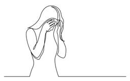 Continuous line drawing of woman hiding her face in despair