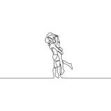 Continuous one line man hold on his arms and kissing woman love couple vector illustration Continuous one line man hold on his arms and kissing woman love couple vector illustration