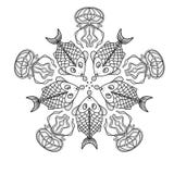 Symmetrical pattern with fish and jellyfish Royalty Free Stock Photos Symmetrical pattern with fish and jellyfish Royalty Free Stock Photos
