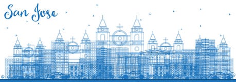 Contour San Jose Costa Rica Skyline avec les bâtiments bleus illustration stock Contour San Jose Costa Rica Skyline avec les bâtiments bleus illustration stock
