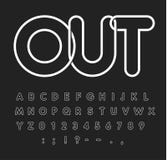 Contournez l'alphabet, lettres blanches sur le fond noir, style d'ensemble, conception moderne d'oeil d'un caractère, calibre de illustration stock Contournez l'alphabet, lettres blanches sur le fond noir, style d'ensemble, conception moderne d'oeil d'un caractère, calibre de illustration stock