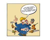 Contratante com as oito mãos que respondem ao telefone ilustração do vetor Contratante com as oito mãos que respondem ao telefone ilustração do vetor