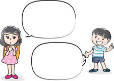 Conversa das crianças do desenho do vetor com bolha do discurso ilustração royalty free Conversa das crianças do desenho do vetor com bolha do discurso ilustração royalty free