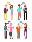 Conversación entre la gente de diversa edad, el género y la nacionalidad Hombre y mujer que hablan con vector de las burbujas del stock de ilustración Conversación entre la gente de diversa edad, el género y la nacionalidad Hombre y mujer que hablan con vector de las burbujas del stock de ilustración