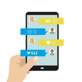 Conversando no telefone, conversação em linha com mensagem texting ilustração do vetor Conversando no telefone, conversação em linha com mensagem texting ilustração do vetor