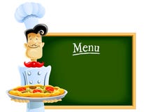 Cook With Pizza And Menu Royalty Free Stock Images Cook With Pizza And Menu Royalty Free Stock Images