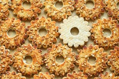 Cookies with nuts in the form of the gears for background. Close-up, top View royalty free stock photos Cookies with nuts in the form of the gears for background. Close-up, top View royalty free stock photos