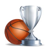 Copo de prata do troféu com uma bola do basquetebol ilustração stock Copo de prata do troféu com uma bola do basquetebol ilustração stock