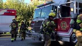 Coquitlam fire emergency personnel in rescue action.
