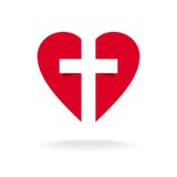 Corazón con la plantilla cruzada del logotipo de la iglesia stock de ilustración Corazón con la plantilla cruzada del logotipo de la iglesia stock de ilustración