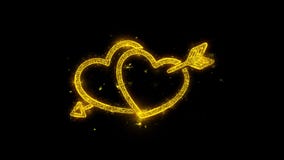 Corazón del amor del día de tarjeta del día de San Valentín escrito con los fuegos artificiales de oro de las chispas de las part ilustración del vector Corazón del amor del día de tarjeta del día de San Valentín escrito con los fuegos artificiales de oro de las chispas de las part ilustración del vector