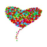 Corazón grande hecho de confeti multicolor de las formas redondas en el fondo blanco Pequeños puntos coloridos brillantes Ilustra stock de ilustración Corazón grande hecho de confeti multicolor de las formas redondas en el fondo blanco Pequeños puntos coloridos brillantes Ilustra stock de ilustración