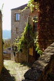 Cordes-sur-Ciel Старая узкая камн-вымощенная майна окруженная стенами старых домов стоковое изображение rf Cordes-sur-Ciel Старая узкая камн-вымощенная майна окруженная стенами старых домов стоковое изображение rf