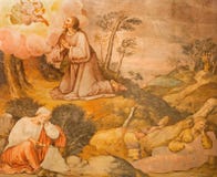 Cordoue - la prière de Jésus dans Gethsemane grarden le fresque de 17 cent par l'artiste inconnu dans l'église Iglesia San Nicola photographie stock libre de droits Cordoue - la prière de Jésus dans Gethsemane grarden le fresque de 17 cent par l'artiste inconnu dans l'église Iglesia San Nicola photographie stock libre de droits