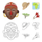 Cork hoed, pijltjes, savanneboom, de kaart van het grondgebied De Afrikaanse pictogrammen van de safari vastgestelde inzameling i Stock Foto Cork hoed, pijltjes, savanneboom, de kaart van het grondgebied De Afrikaanse pictogrammen van de safari vastgestelde inzameling i Stock Foto