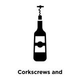 Corkscrews and bottle of wine icon vector isolated on white back stock illustration Corkscrews and bottle of wine icon vector isolated on white back stock illustration