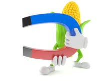 Corn Character Holding Horseshoe Magnet Royalty Free Stock Photo