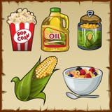 Corn and corn products, five varieties of food stock illustration Corn and corn products, five varieties of food stock illustration