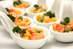 Corn Salad Snacks In Small Sampling Spoons. Royalty Free Stock Photography