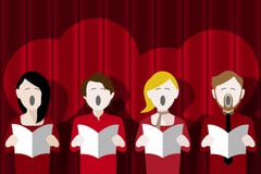 Coro que canta contra uma cortina da fase ilustração do vetor Coro que canta contra uma cortina da fase ilustração do vetor