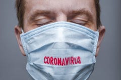 Coronavirus disease, male face. COVID-19. Critical time: pandemic. Social distancing background. nCov panic. Accurate health