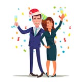 Corporate Christmas Party Vector. Smiling Drunk Man And Woman. Relaxing Celebrating Winter Concept. End Of The Years stock illustration Corporate Christmas Party Vector. Smiling Drunk Man And Woman. Relaxing Celebrating Winter Concept. End Of The Years stock illustration