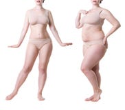 Corps du ` s de femme avant et après la perte de poids d'isolement sur le fond blanc photographie stock Corps du ` s de femme avant et après la perte de poids d'isolement sur le fond blanc photographie stock