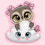 Coruja dos desenhos animados com nuvem em um fundo cor-de-rosa ilustração royalty free Coruja dos desenhos animados com nuvem em um fundo cor-de-rosa ilustração royalty free