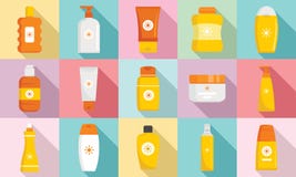 Cosmetic sun protection icon set, flat style stock illustration Cosmetic sun protection icon set, flat style stock illustration